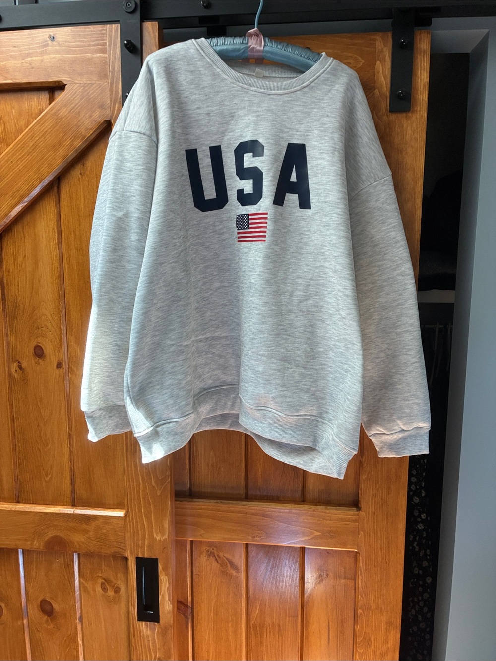Gray USA Sweatshirt with Flag Graphic